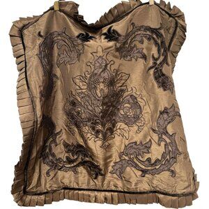 Embroidered Euro Sham Brown Ruffle Border Veratex Zippered Pillow Cover 26" Sq